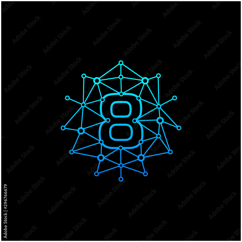 Number 8 Logo Design Template. Technology Digital logo . negative space, line, chip, concept. network icon, connect concept - Vector Number 8 Logo Design Template. Technology Digital logo . negative space, line, chip, concept. network icon, connect concept - Vector