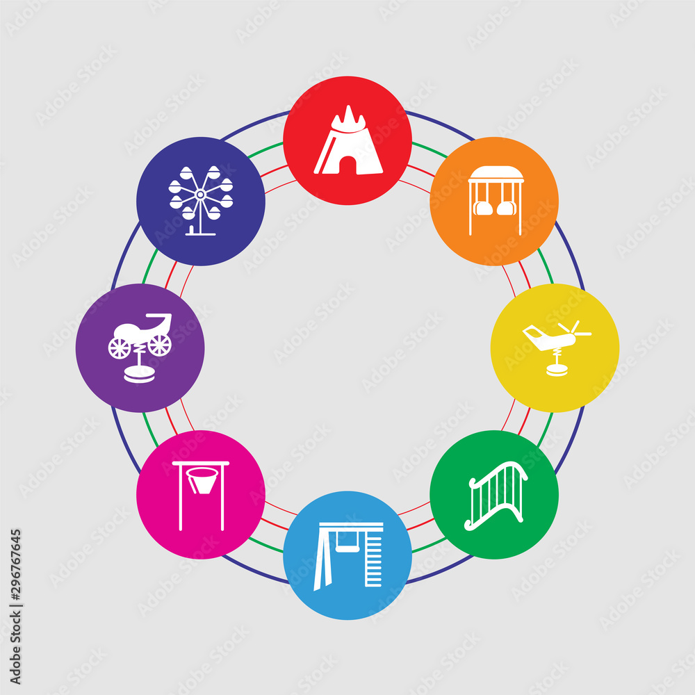 Φωτογραφία 8 colorful round icons set included amusement park, childhood, sports ball, chil