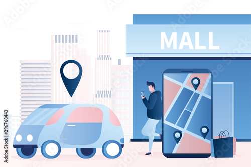 Car sharing or taxi service background. Fashion man rent a vehicle for a short time.