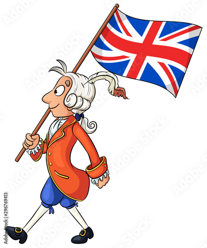 Mann in historischer Kleidung mit britischer Flagge - Vektor-Illustration