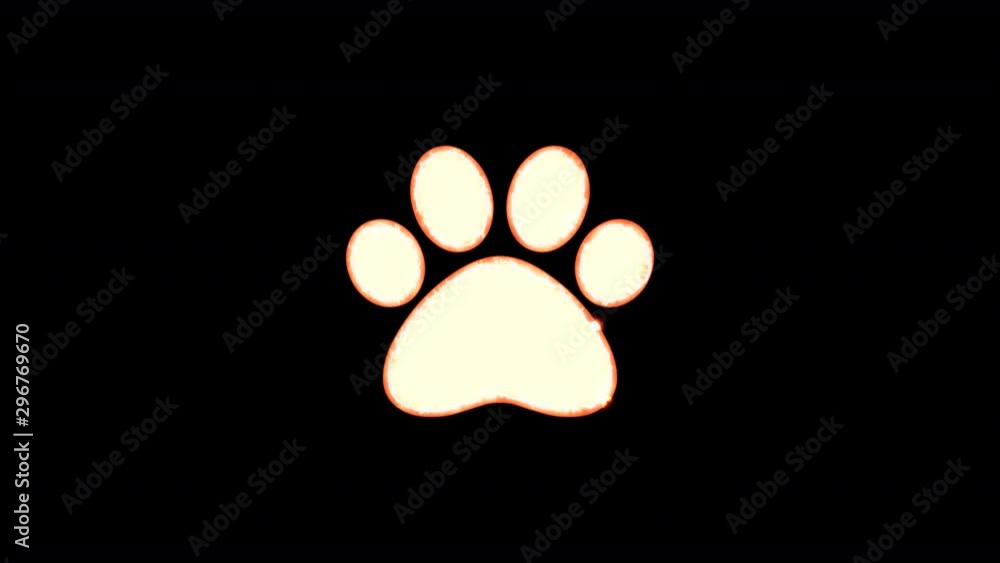 Symbol paw burns out of transparency, then burns again. Alpha channel Premultiplied - Matted with color black Symbol paw burns out of transparency, then burns again. Alpha channel Premultiplied - Matted with color black