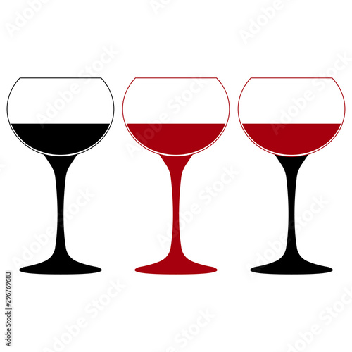 Wine glasses icon set. Black and red. Vector illustration.