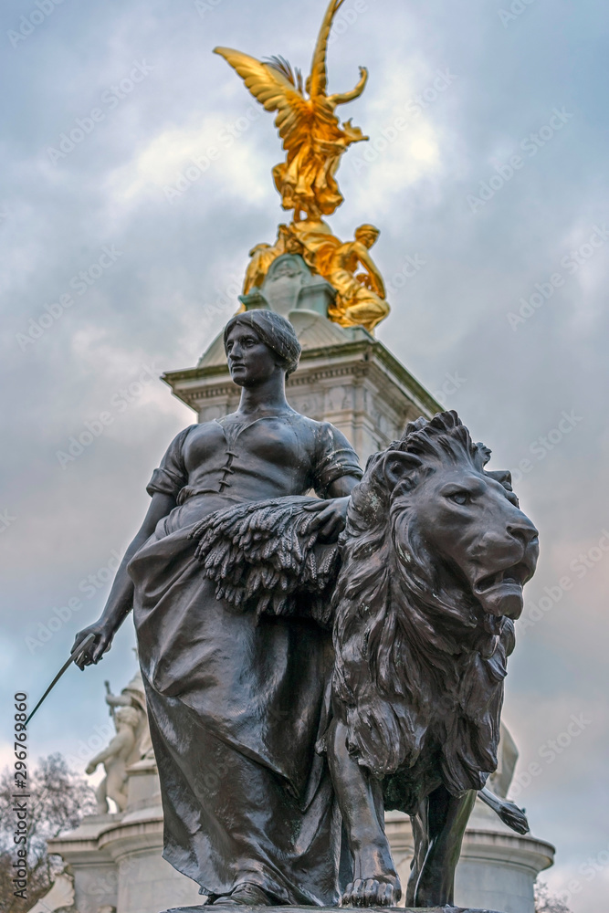 Bronze statues around the Queen Victoria Memorial in front of the