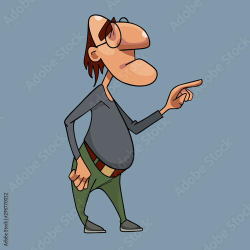 cartoon pensive man in glasses stands composes and counts