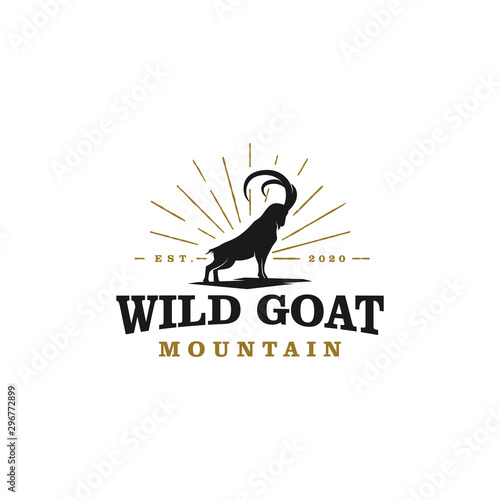 Wild goat ram silhouette logo design -  long horn wild goat farms