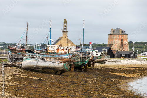 Camaret-sur-Mer, France. Views of the Sillon, with the boat cemetery, the Rocamadour church, and the Tour Vauban photo