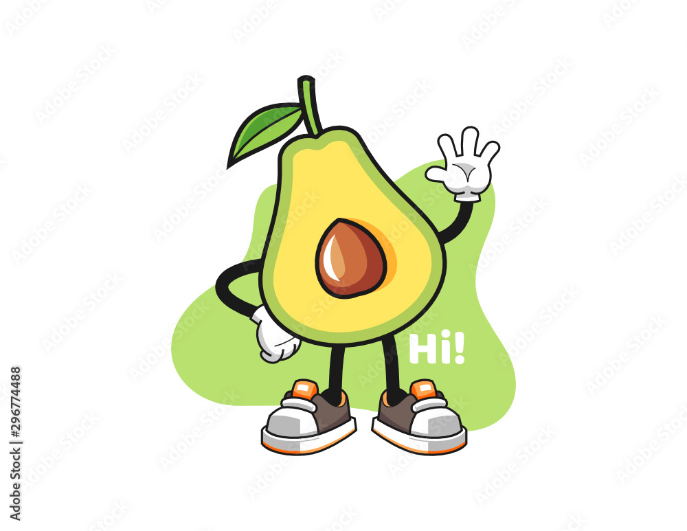 Avocado wave hand mascot design vector. Cartoon character illustration for business, t shirt, sticker. Avocado wave hand mascot design vector. Cartoon character illustration for business, t shirt, sticker.