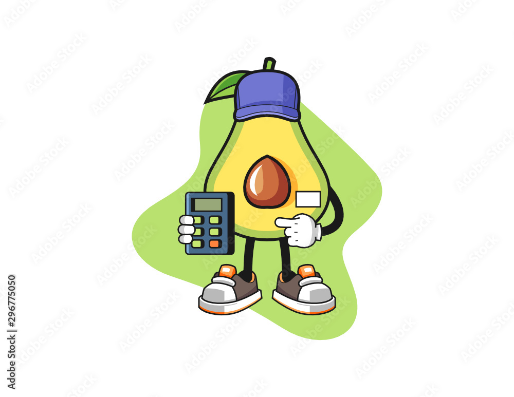 Avocado cashier mascot design vector. Cartoon character illustration for business, t shirt, sticker. Avocado cashier mascot design vector. Cartoon character illustration for business, t shirt, sticker.
