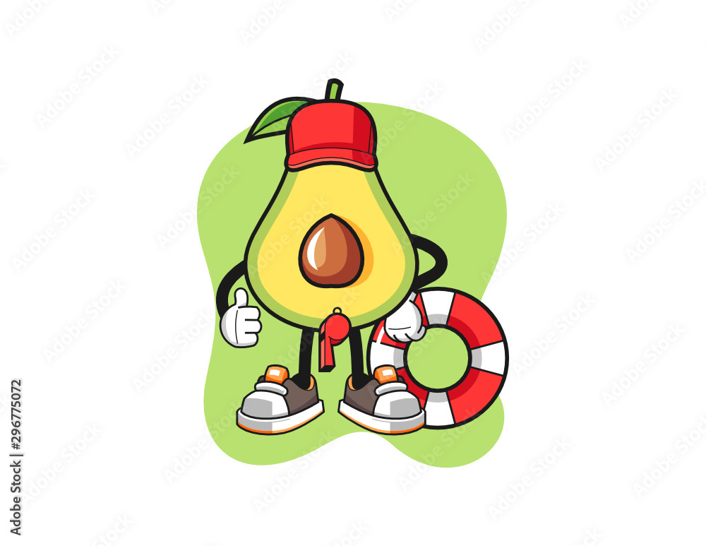 Avocado beach lifeguard mascot design vector. Cartoon character illustration for business, t shirt, sticker. Avocado beach lifeguard mascot design vector. Cartoon character illustration for business, t shirt, sticker.
