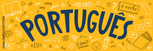 Portugues. Language hand drawn doodles. 