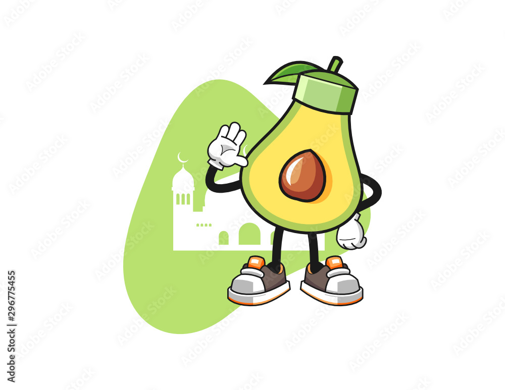Avocado muslim mascot design vector. Cartoon character illustration for business, t shirt, sticker. Avocado muslim mascot design vector. Cartoon character illustration for business, t shirt, sticker.
