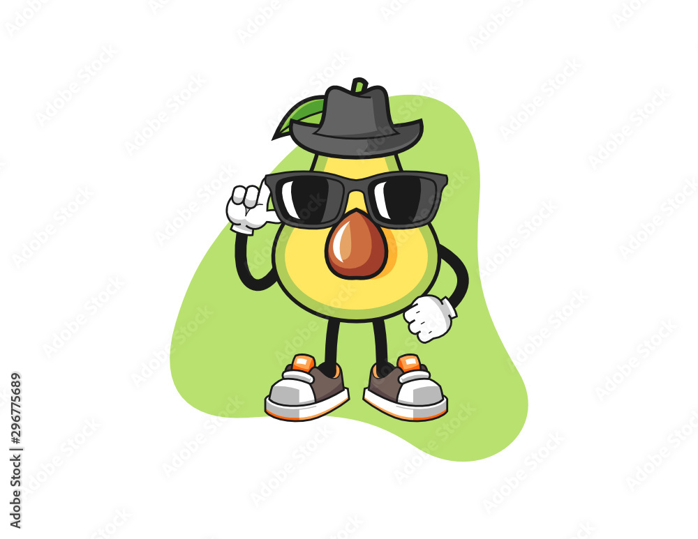 Avocado secret agent mascot design vector. Cartoon character illustration for business, t shirt, sticker. Avocado secret agent mascot design vector. Cartoon character illustration for business, t shirt, sticker.