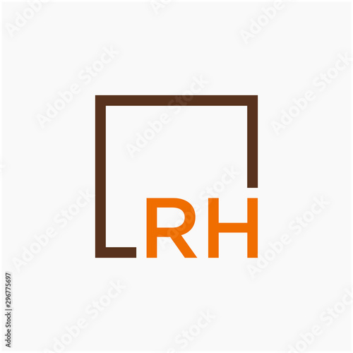 Letter RH Logo design with square frame line art. business consulting concept. studio,room,group icon. Suitable for business, consulting group company. - vector