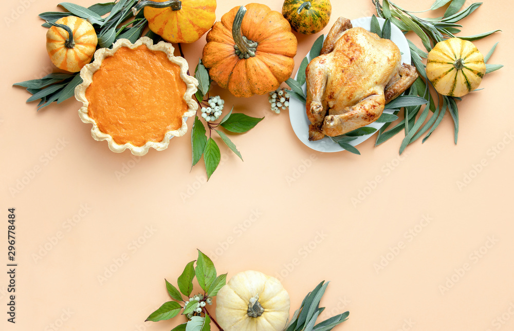 Fototapeta premium Thanksgiving card or invitation template with a copy space for a greeting text