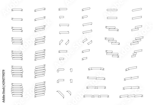 Ribbons Flat Fold Banner Labels Large Vector Outline Set