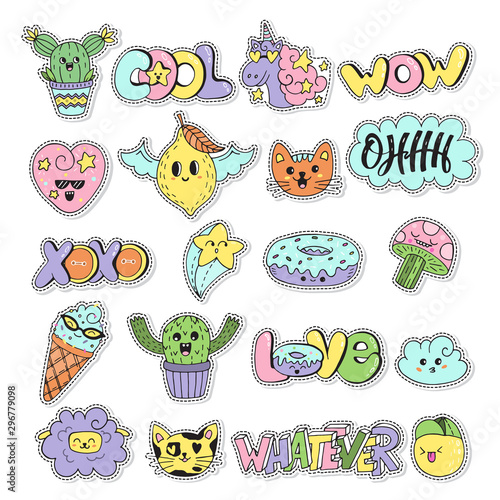 Doodle patch set Kawaii doodle characters collection