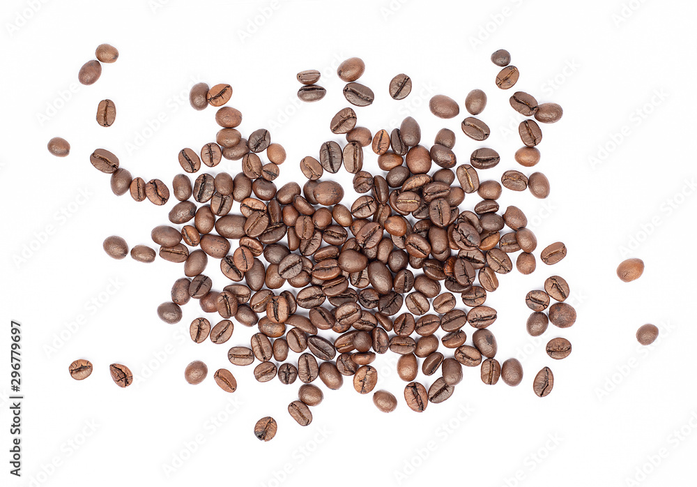 Roasted coffee beans isolated from a white background. Roasted coffee beans isolated from a white background.