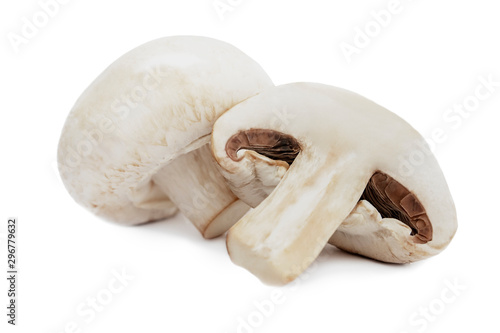 Two Fresh Mushrooms Champignons Isolated Macro Shot
