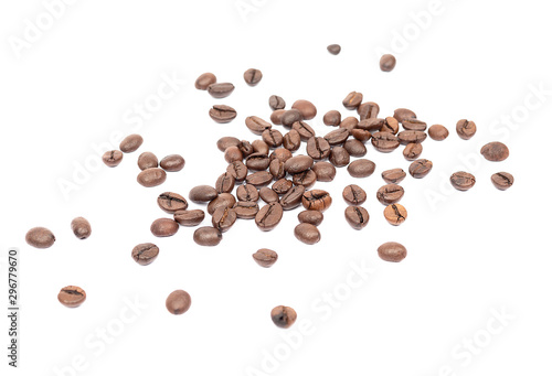 Roasted coffee beans isolated from a white background.