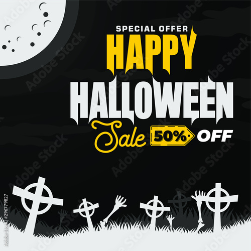 Happy halloween sale banner or party invitation vector illustration