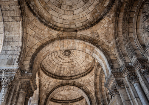 Brick work of church ceiling with arches and dome