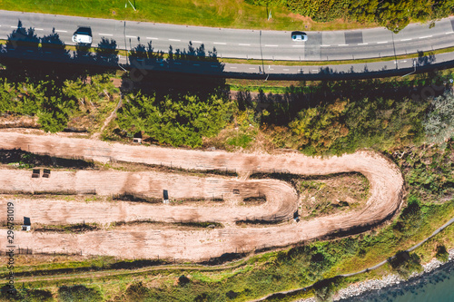 Photography Aerial top-down photo of motocross track in Dublin city
