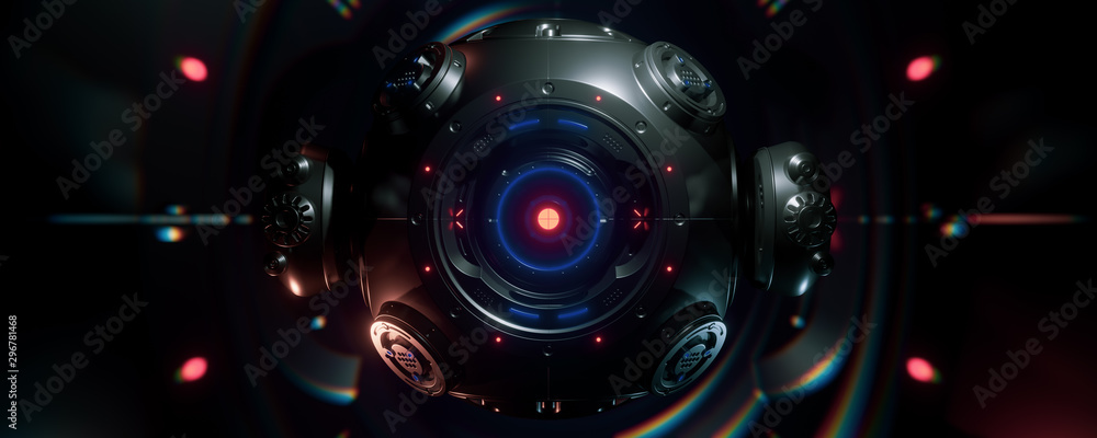 Abstract concept of sci-fi sphere cyborg robot. Background for cyber crypto security. 3d illustration Abstract concept of sci-fi sphere cyborg robot. Background for cyber crypto security. 3d illustration