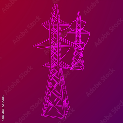 Power transmission tower high voltage pylon. Wireframe low poly mesh vector illustration