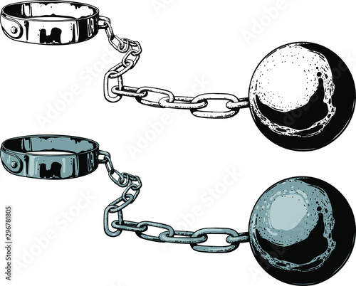 steel chain with a ball with shackle color and black on a white background