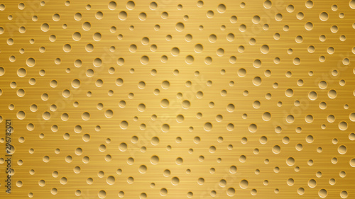 Abstract metal background with holes in bright golden colors
