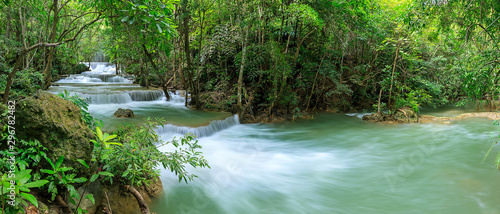 Huai Mae Khamin Waterfall level 1, Khuean Srinagarindra National Park, Kanchanaburi, Thailand, panorama