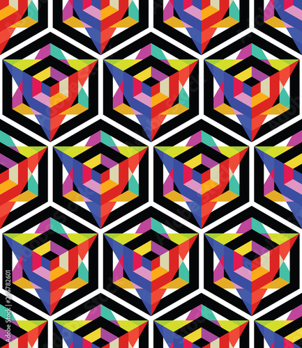 Seamless pattern with bright hexagon and triangle