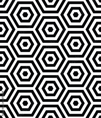 3d seamless pattern with hexagon black shapes