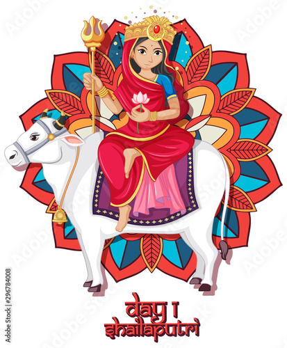 Navarati festival poster design with goddess and cow