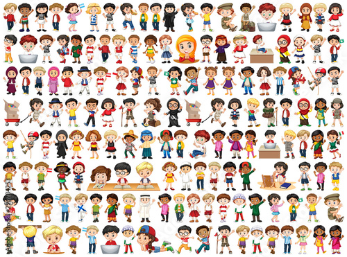 Children with different nationalities on white background