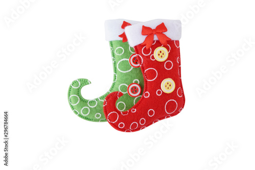 Green and red Christmas socks isolated on white background