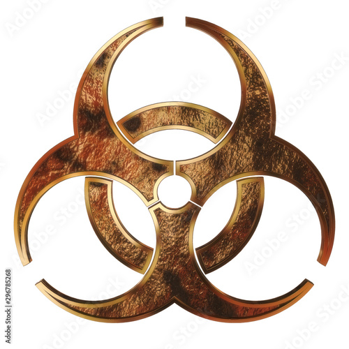 Grunge metal biohazard symbol isolated on white background with clipping path.