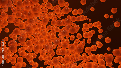 Reflective orange glowing spheres with a black background