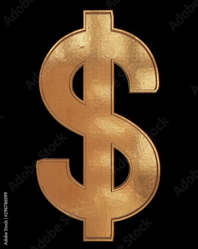 Gold dollar symbol isolated on black background with clipping path.