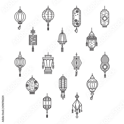 Vector set of asian street and chinese holiday lanterns