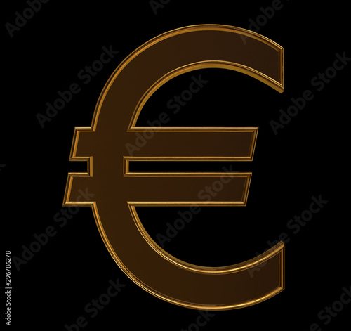 Gold and brown euro symbol isolated on black background, clipping path included.