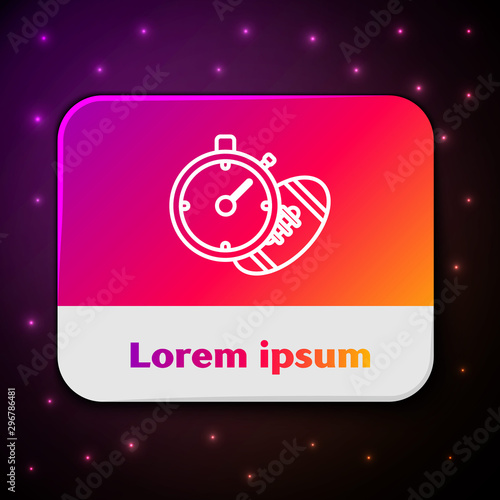 White line American Football ball and stopwatch icon isolated on black background. Set of sport equipment. Rectangle color button. Vector Illustration
