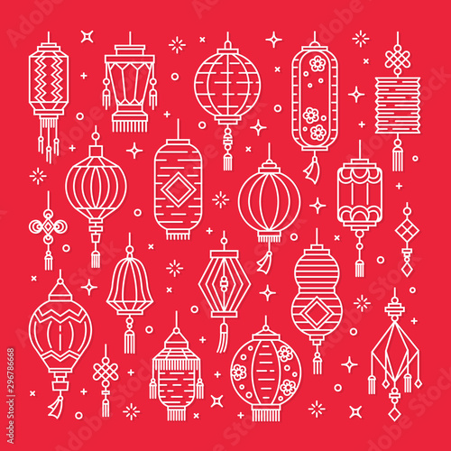Vector set of asian street and chinese holiday lanterns