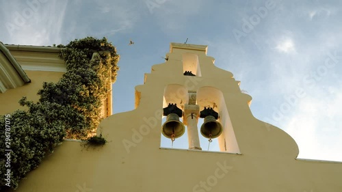 Two bells on the bell tower of the Orthodox Church. Greece. 4K photo