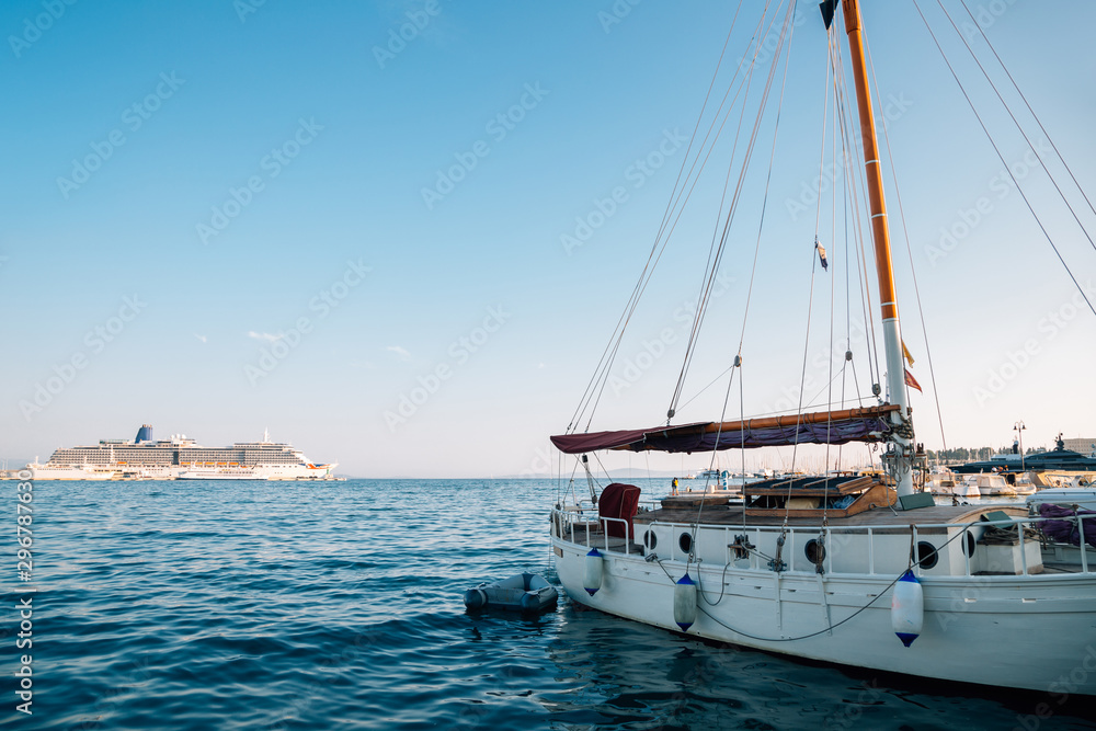 Adriatic sea and ship in Split, Croatia