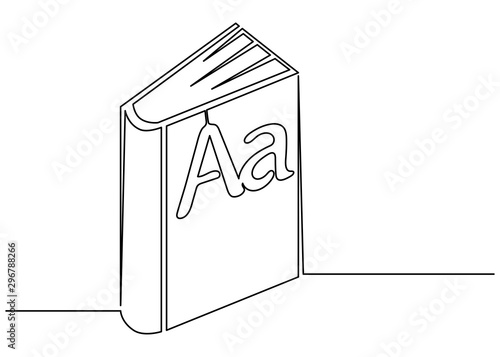 Continuous one line art drawing of textbook