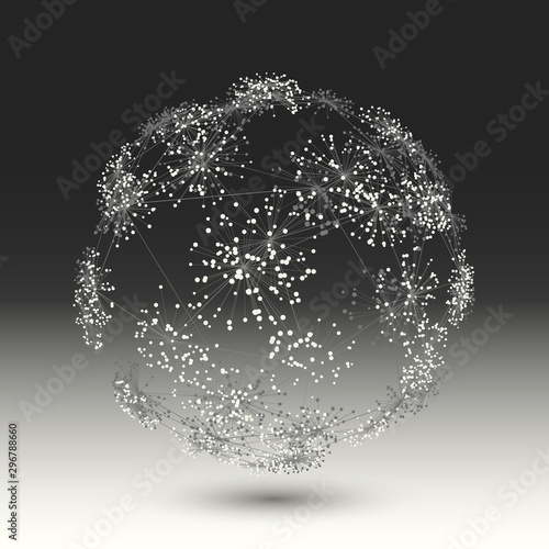 Data clustering abstract concept. Sphere of connected nodes. Communication network. Technology abstract background.