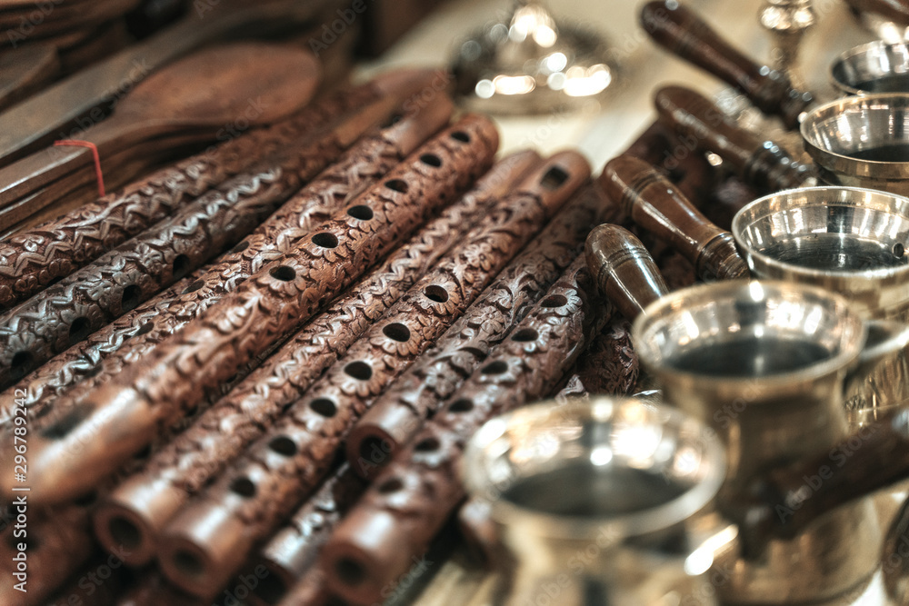 Row of Bansuri, traditional flute instrument from India Row of Bansuri, traditional flute instrument from India