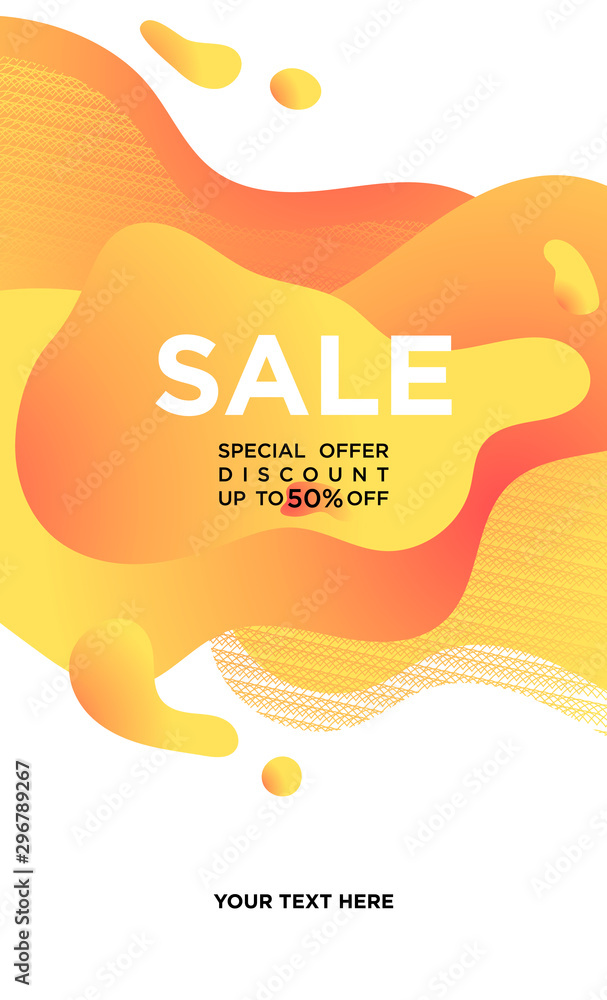 Vector sale discount promotion banner or poster in modern fluid style. Template design for Big season sale. Up to 50 percent off and special offer.