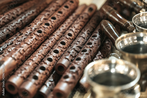 Row of Bansuri, traditional flute instrument from India